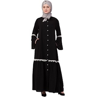 Front open abaya with Bell sleeves- Black